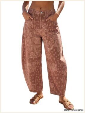 Wide Leg Barrels Jeans with Pockets Floral Print Y2K Denim